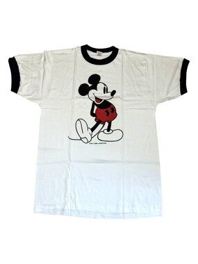 Mickey Mouse Large (42-44) Unisex White T-Shirt Blue Collar